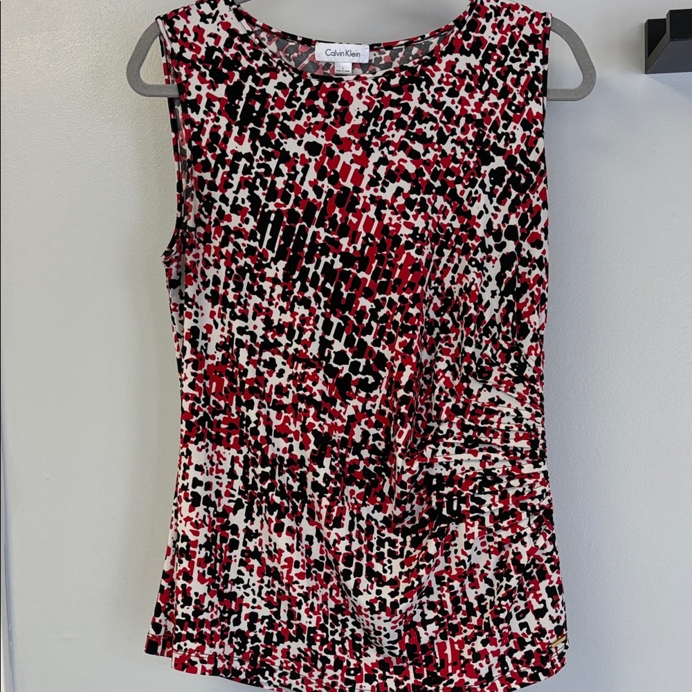 Calvin Klein Red, Black & White Printed Sleeveless Tank Sz L